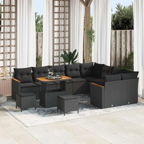 vidaXL Σετ Καναπέ Κήπου με μαξιλάρι 12 pcs Μαύρο Πολυ Ρατάν