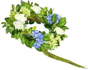 VEVOR Artificial Decorative Wreath 23 in Blue White Green with Hydrangeas Roses