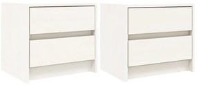 vidaXL Κομοδίνα 2 τεμ. Λευκά 40 x 31 x 35,5 εκ. από Μασίφ Ξύλο Πεύκου
