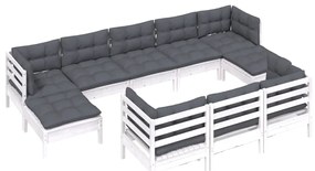 vidaXL Σαλόνι Κήπου Σετ 10 Τεμ. Λευκό Μασίφ Ξύλο Πεύκου &amp; Μαξιλάρια