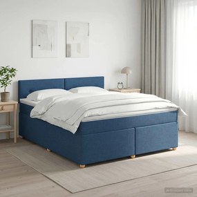 vidaXL Κρεβάτι box spring με στρώμα Μπλε 180 x 200 cm Ύφασμα