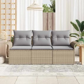 vidaXL Σετ Καναπέ Κήπου με μαξιλάρι 3 pcs Μπεζ Πολυ ράταν