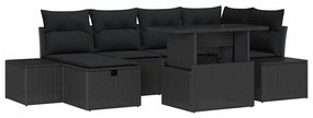 vidaXL Σετ Καναπέ Κήπου Ρυθμιζόμενο ύψος 7 pcs Μαύρο συνθετικό ρατάν