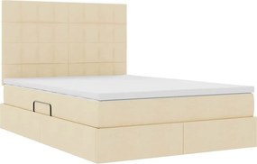 vidaXL LED Κρεβάτι αποθήκευσης με στρώμα Κρέμ 140 x 200 cm Ύφασμα
