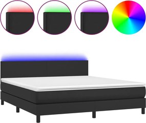 vidaXL Κρεβάτι Boxspring με Στρώμα &amp; LED Μαύρο 160x200 εκ. Συνθ. Δέρμα