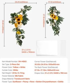 VEVOR Artificial Wedding Arch Flowers Kit Yellow With 2 Pcs Flowers 1 Pcs Drapes