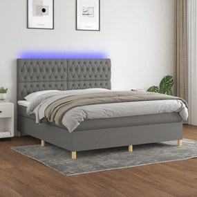 ΚΡΕΒΑΤΙ BOXSPRING ΜΕ ΣΤΡΩΜΑ &amp; LED ΣΚ.ΓΚΡΙ 160X200 ΕΚ ΥΦΑΣΜΑΤΙΝΟ 3135686