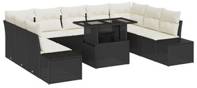 vidaXL 10-κομμάτι Σετ Καναπέ Κήπου με Μαξιλάρια Μαύρο Πολυ-Ρατάν