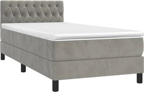 vidaXL Κρεβάτι Boxspring με Στρώμα &amp; LED Αν.Γκρι 90x190 εκ. Βελούδινο