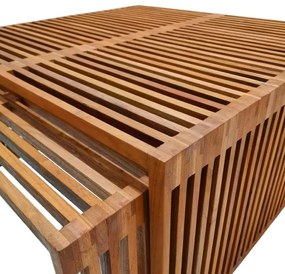 Τραπέζι Tinnie I C028 σετ 2τεμ teak ξύλο σε φυσική απόχρωση 86x80x46 εκ.