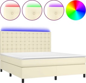 VidaXL Κρεβάτι Boxspring με Στρώμα & LED Κρεμ 180x200 εκ. Συνθ. Δέρμα