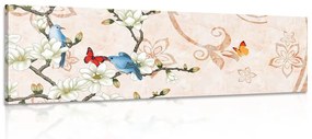 Εικόνα vintage νεκρή φύση με πουλιά και πεταλούδες - 150x50