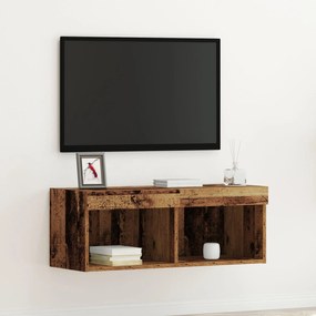 vidaXL Ντουλάπι τοίχου τηλεόρασης με LED φώτα παλιά ξυλεία 80x30x30 εκ.