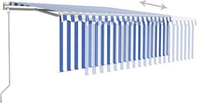 vidaXL Τέντα Αυτόματη με Σκίαστρο/LED/Αισθ. Ανέμου Μπλε/Λευκό 4x3 μ.
