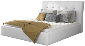 Επενδυμένο κρεβάτι Vibrani-160 x 200-Λευκό-Με μηχανισμό ανύψωσης