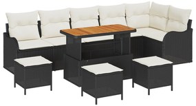 vidaXL Σετ 10 Κομματιών Καναπέ Κήπου με Μαξιλάρια Μαύρο Πολυ Ρατάν Ακακία