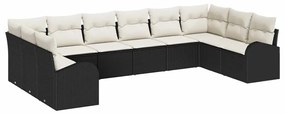 vidaXL Σετ Καναπέ με μαξιλάρι 10 pcs Μαύρο Πολυρατάν