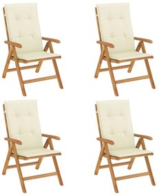 vidaXL Καρέκλες Κήπου Ανακλινόμενες 4 τεμ. Μασίφ Ξύλο Teak &amp; Μαξιλάρια