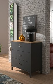 Insi Manchester συρταριέρα με 3 συρτάρια 81x40x82εκ. Helvezia Oak / Black  0201.GM46