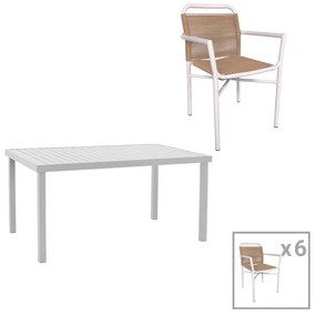 Kliton dining table - Clutch set of 7 aluminum in white shade 150x80x74cm 150x80x74 εκ.