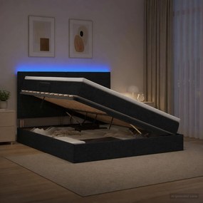 vidaXL LED Κρεβάτι αποθήκευσης με στρώμα Μαύρο 140 x 200 cm Ύφασμα