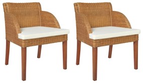Καρέκλες Τραπεζαρίας 2 τεμ. Καφέ από Φυσικό Ρατάν με Μαξιλάρια - Καφέ
