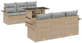 vidaXL Σετ Καναπέ Κήπου με μαξιλάρι 7 pcs Μπεζ Πολυ ράταν