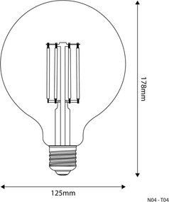 LED Filament Λαμπτήρας N04 Γλόμπος G125 Διαφανής 7W 806Lm E27 3500K Dimmable