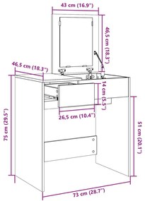 Μπουντουάρ με Καθρέφτη Καφέ Δρυς 73x46,5x120 εκ. - Καφέ