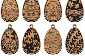 Σετ των 2 Intra απο ξύλο plywood 3mm-4mm πάχος πασχαλινών αυγών με λουλούδια κομμένα με λέιζερ Δίασταση 15x15 cm INTRAFABR-115817898