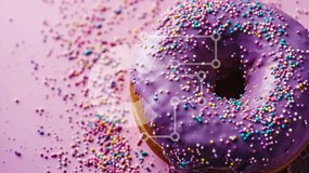 Σετ των 2 Intra Συλλεκτικό Ξύλινο Παζλ Plywood  4mm - Μωβ ντόνατ με ψεκασμούς σε ροζ φόντο Σε Ξύλινο Κουτί - Διαστάσεις: 10x10 cm – 25 κομμάτια