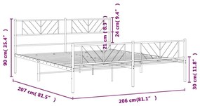 Πλαίσιο Κρεβατιού με Κεφαλάρι&amp;Ποδαρικό Μαύρο 200x200εκ. Μέταλλο - Μαύρο