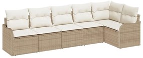 vidaXL Σετ Καναπέ Κήπου με μαξιλάρι 6 pcs Μπεζ Πολυ ράταν