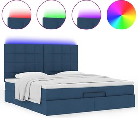 vidaXL Οθωμανικό κρεβάτι με στρώμα &amp; LEDs Μπλε 160x200cm ύφασμα