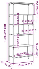 ΒΙΒΛΙΟΘΗΚΗ 5 ΕΠΙΠΕΔΩΝ ΜΑΥΡΗ 76 X 33 X 188,5 ΕΚ. ΕΠΕΞΕΡΓ. ΞΥΛΟ 839003