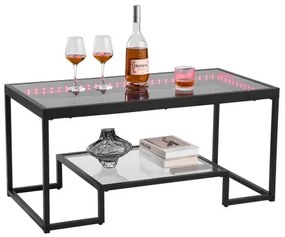 VEVOR Coffee Table, Modern Tempered Glass Coffee Table with Lighting, 2 Tiers Rectangle Glass Center Desk with Open Storage, Minimalist Metal Accent End Desk for Living Room, Office, Easy Assembly