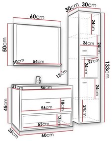 Σετ μπάνιου Providence J100, 133x35cm, 38 kg, Άσπρο, Artisan βελανιδιά, Πλαστικοποιημένη μοριοσανίδα, Καθρέφτης, Στυλ: Μοντέρνο, Ξεχωριστά μέρη