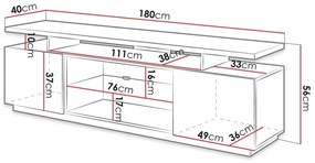 Τραπέζι Tv Charlotte 138, Γυαλιστερό μαύρο, Μαύρο, Ο αριθμός των θυρών: 2, 180x56x40cm, 57 kg | Epipla1.gr