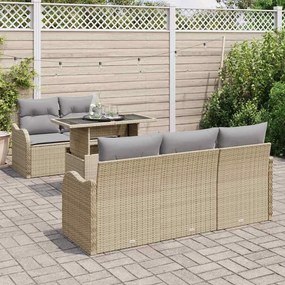 vidaXL Σετ Καναπέ Κήπου με μαξιλάρι 6 pcs Μπεζ Πολυ ράταν