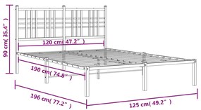 ΠΛΑΙΣΙΟ ΚΡΕΒΑΤΙΟΥ ΜΕ ΚΕΦΑΛΑΡΙ ΛΕΥΚΟ 120X190 ΕΚ. ΜΕΤΑΛΛΙΚΟ 376370