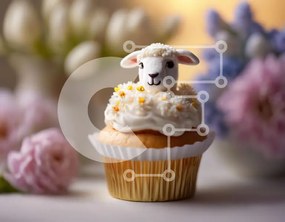 Σετ των 2 Intra Συλλεκτικό Ξύλινο Παζλ Plywood 4mm - Αξιολάτρευτο πρόβατο cupcake με λουλούδια Σε Ξύλινο Κουτί - Διαστάσεις: 10x10 cm – 25 κομμάτια