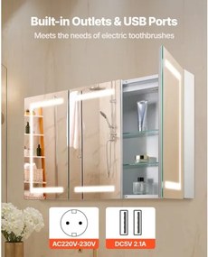 VEVOR Lighted Medicine Cabinet with Tempered Glass Mirror 100x60 cm Wall-Mounted