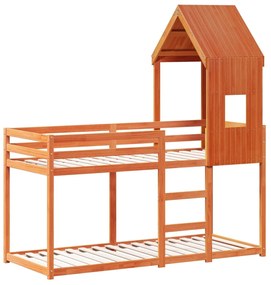 vidaXL Κουκέτα με Οροφή Καφέ Κεριού 90x200εκ. από Μασίφ Ξύλο Πεύκου