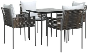 vidaXL Σετ Τραπεζαρίας Κήπου 5 τεμ. Συνθ. Ρατάν / Ατσάλι με Μαξιλάρια