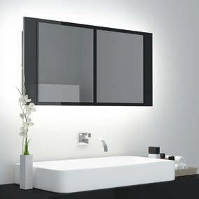 vidaXL Ντουλάπι Μπάνιου με Καθρέφτη & LED Γυαλ. Μαύρο Ακρυλικός