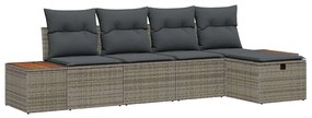 vidaXL Σετ Καναπέ Κήπου με μαξιλάρι 5 pcs Γκρι Πολυ ράταν