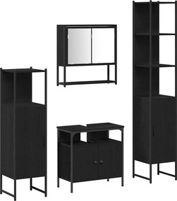 vidaXL Σετ Επίπλων Μπάνιου με ράφι 4 pcs Μαύρη Οξυά Επεξεργασμένο ξύλο