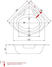 Μπανιέρα Sirene Modena-120 x 120 εκ.-χωρίς υδρομασάζ