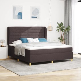 vidaXL Κρεβάτι Box Spring με Στρώμα Σκούρο Καφέ 180x200 εκ. Ύφασμα