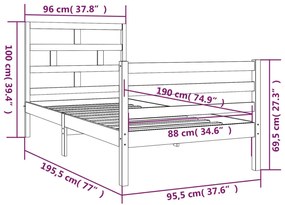 Πλαίσιο Κρεβατιού Λευκό 90 x 190 εκ. Μασίφ Ξύλο Single - Λευκό